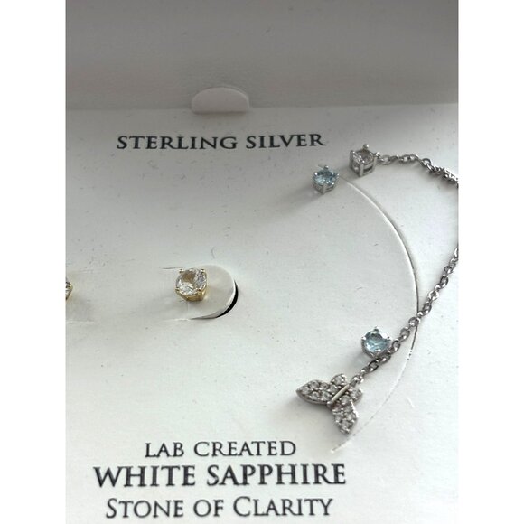 Sterling Silver Earrings & Bracelet Set With Lab Created White Sapphire Stone Of - Picture 6 of 7